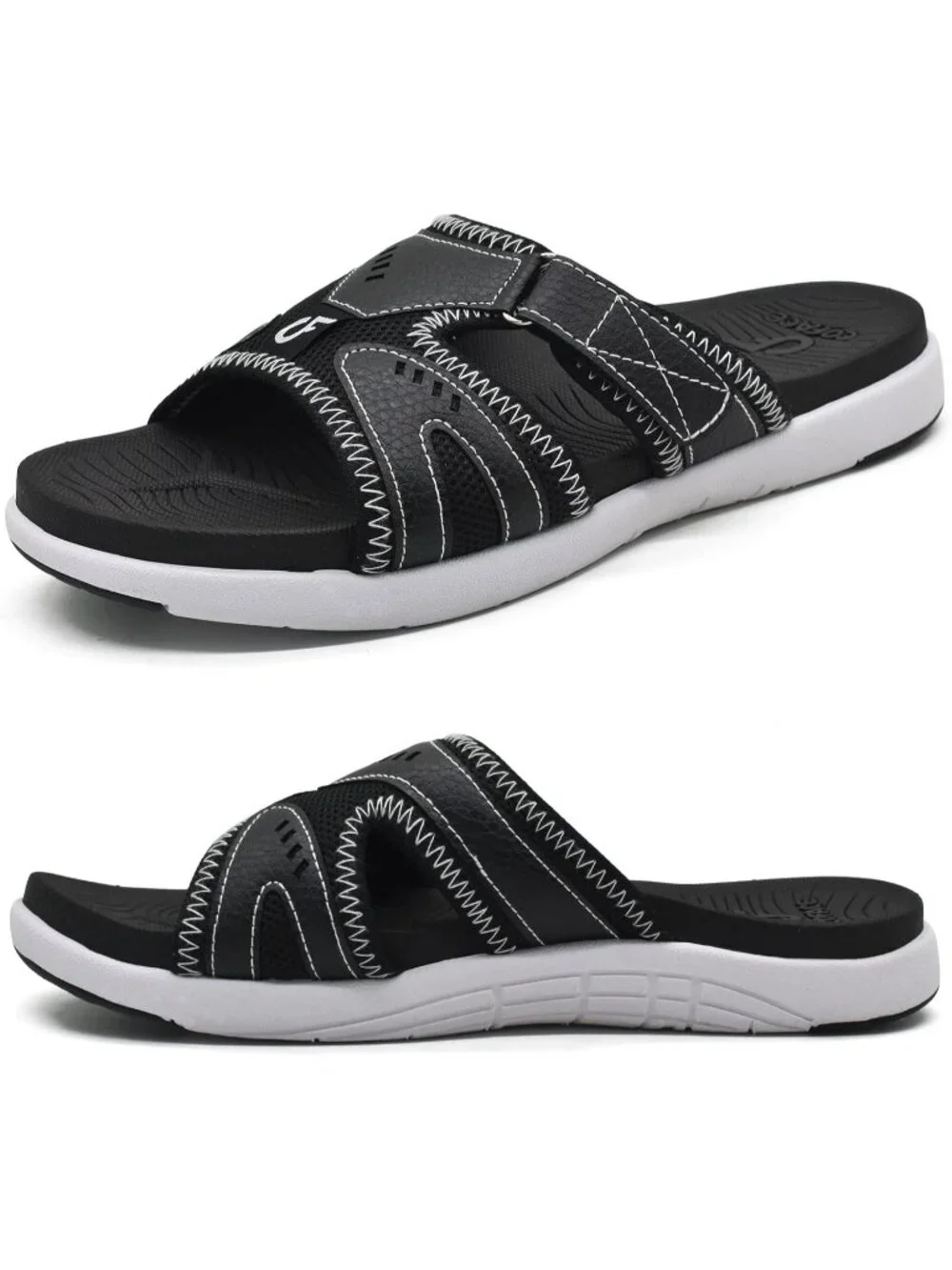 Men's Black Sport Recovery Sandals Plantar Fasciitis Soft Cushion Lightweight